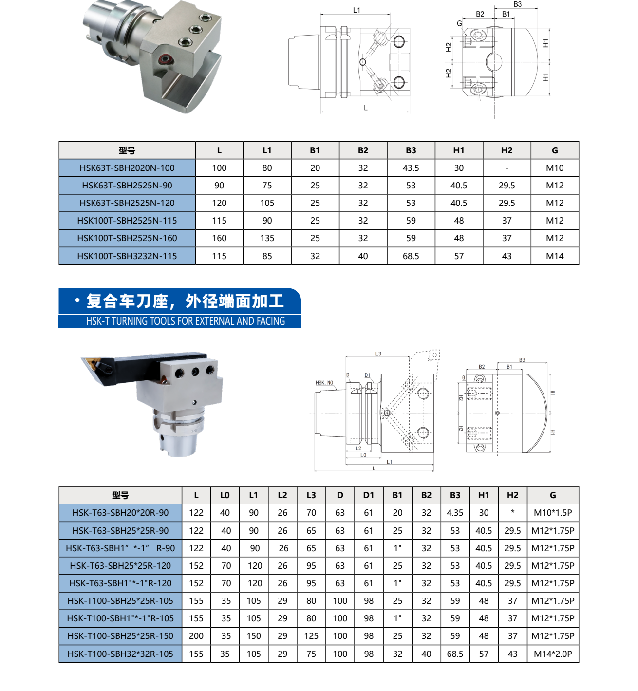 HSK-T Turning Tool for External & Facing SBH HSK63T/HSK100T/20×20/25×25