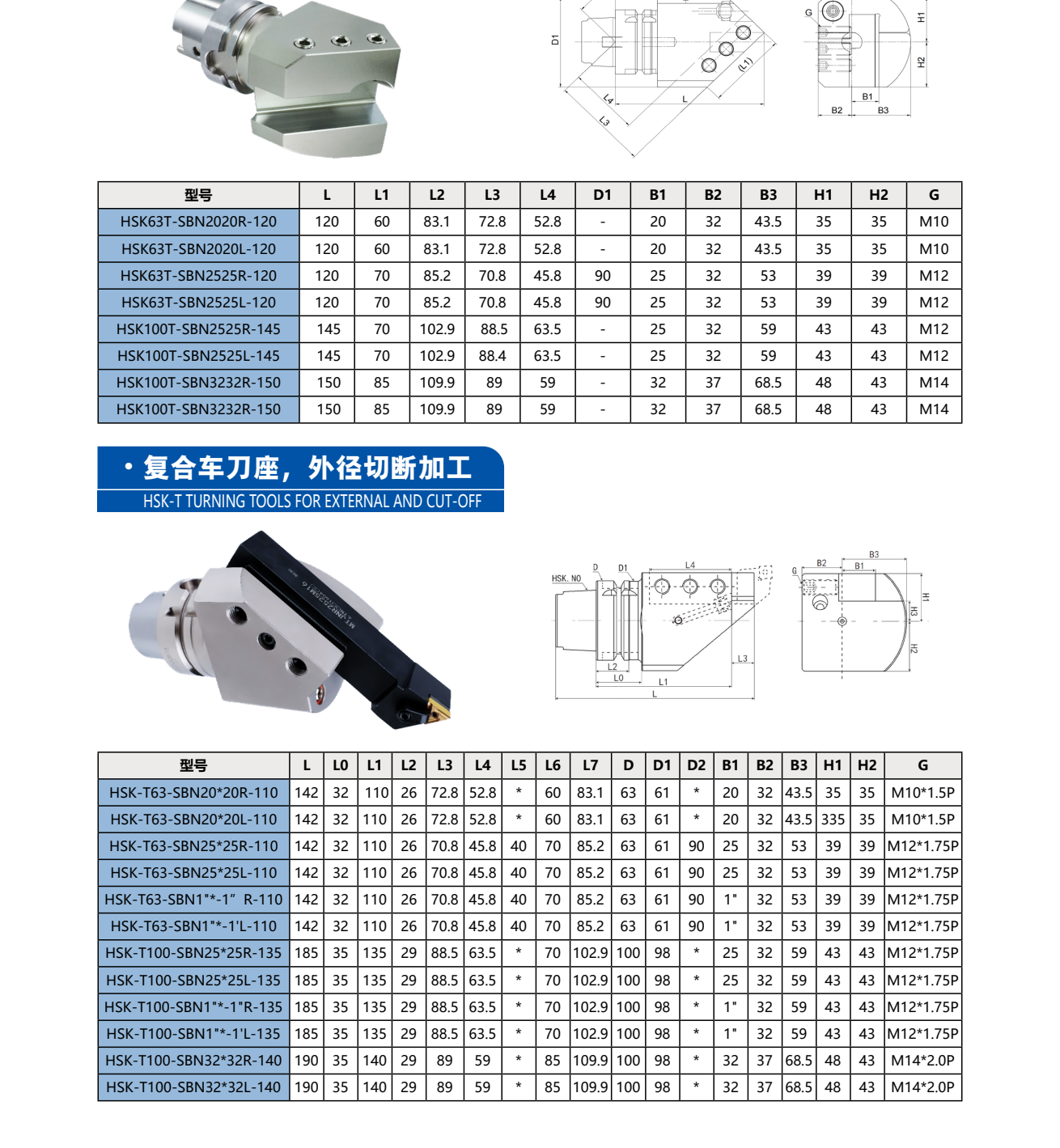 HSK-T Turning Tool for External & Cut-off SBN HSK63T/HSK100T/20×20/25×25