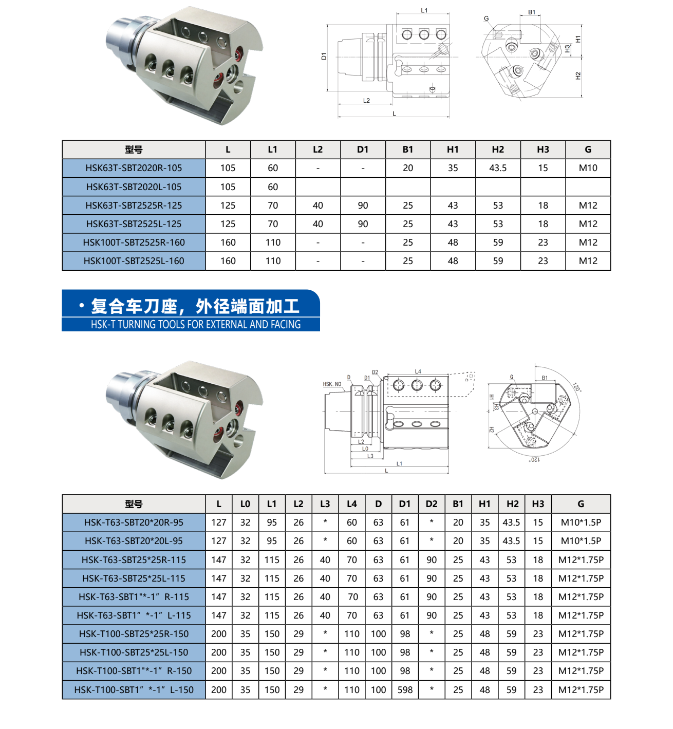 HSK-T Turning Tool for External & Facing SBT HSK63T/HSK100T/20×20/25×25