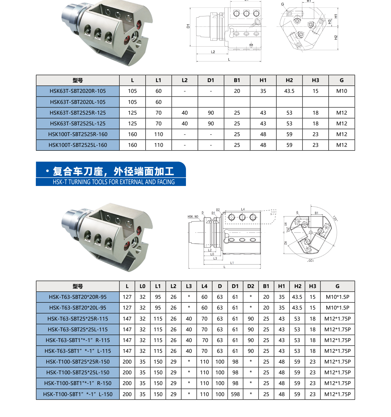 HSK-T Turning Tool for External & Facing SBT HSK63T/20×20/25×25