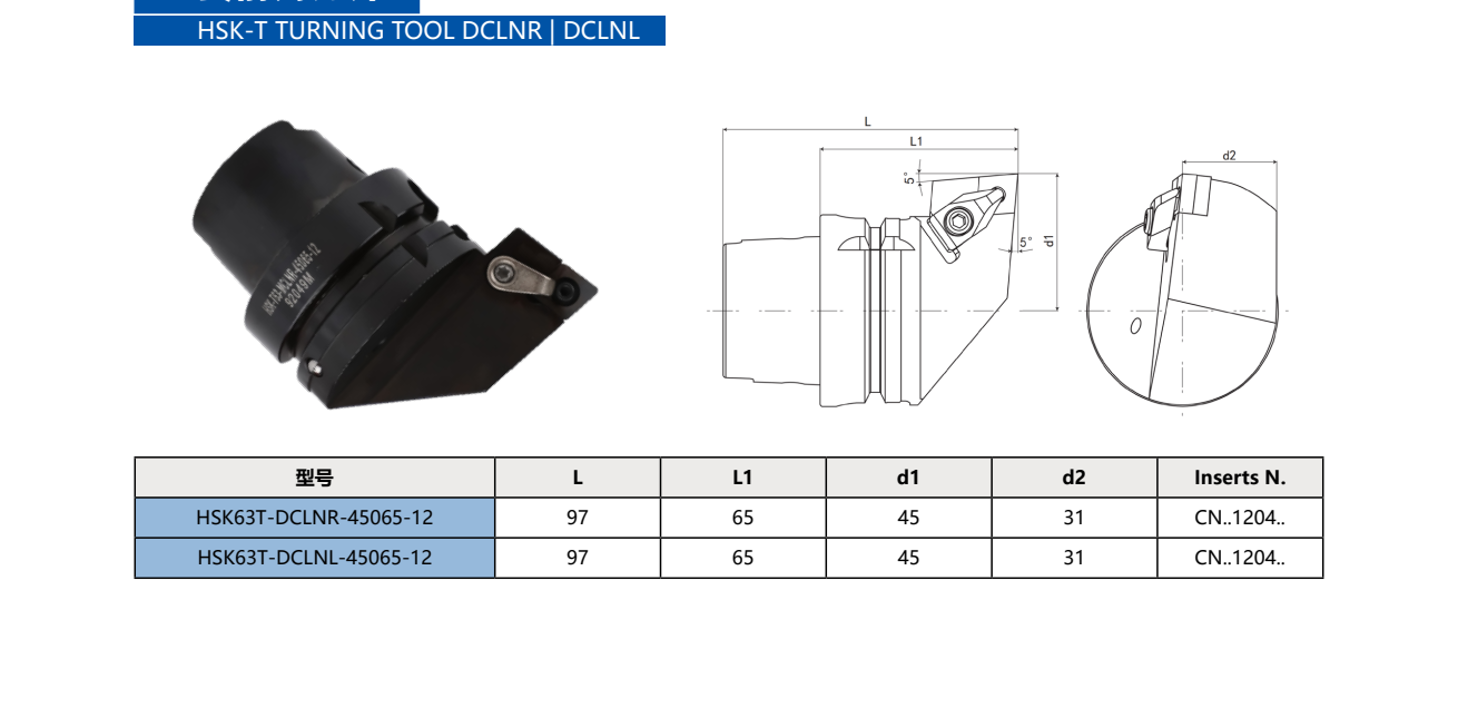 HSK-T Turning Tool Holder DCLNR | DCLNL (Negative, CNMG)