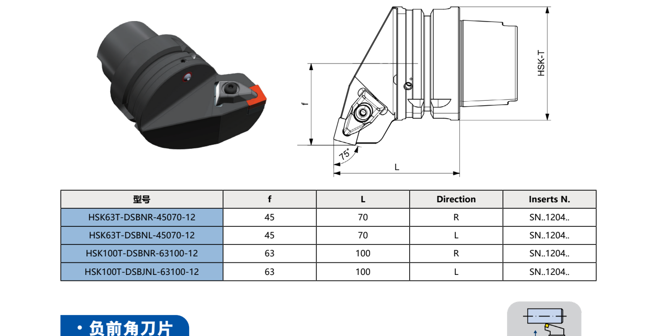 HSK-T Turning Tool Holder DSBNR 90°/75° (Negative) HSK-T Turning Tool Holder DSBNR 90°/75° (Negative) - HSK63T-DSBNR-45070-12 | NBD Machinery