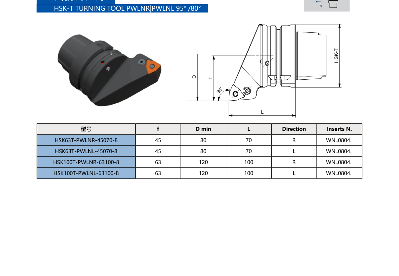 HSK-T Turning Tool Holder PWLNR | PWLNL 95°/80° (Negative, WNMG)