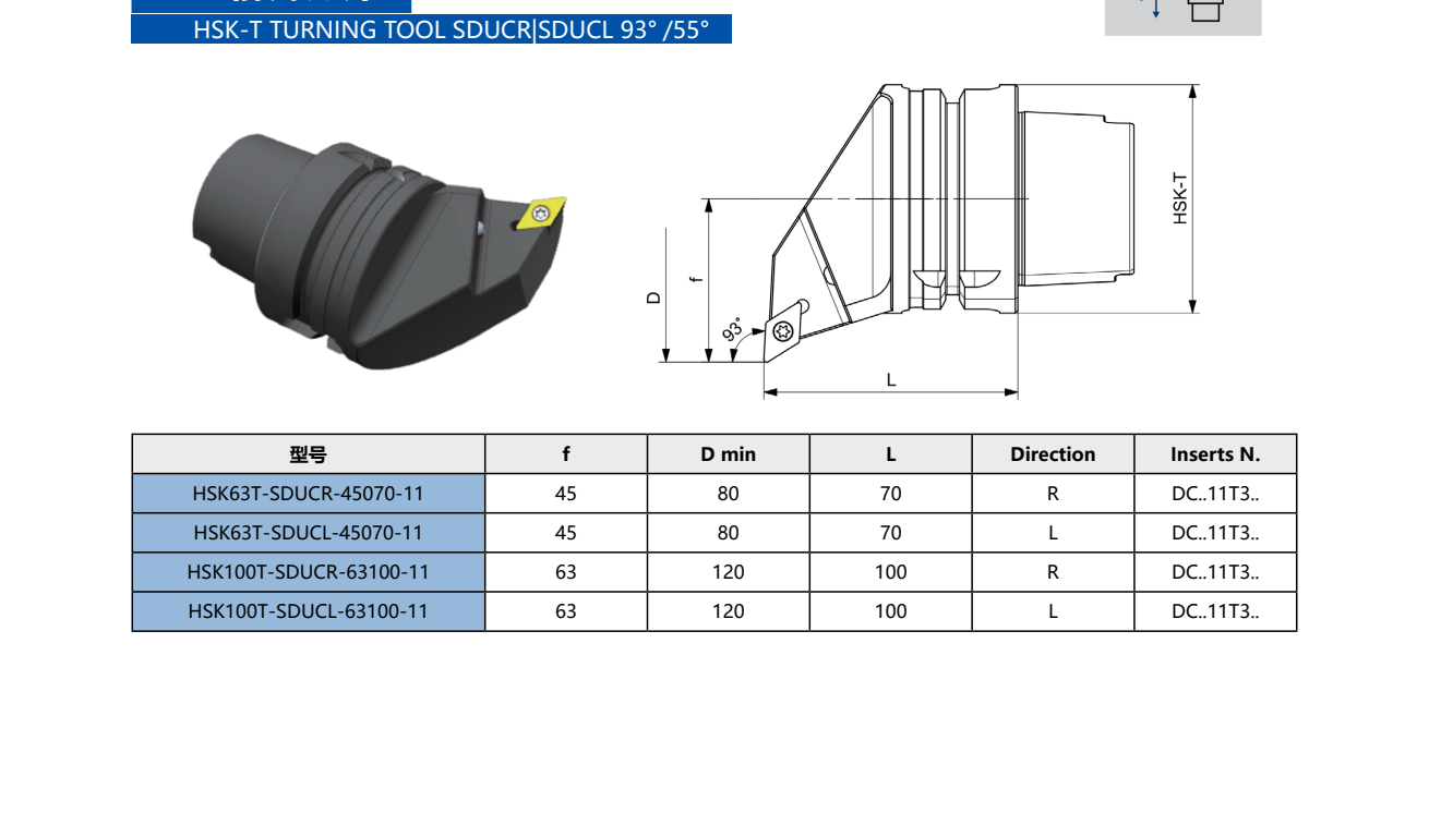 HSK-T Turning Tool Holder SDUCR | SDUCL 93°/55° (Positive, DNMG)