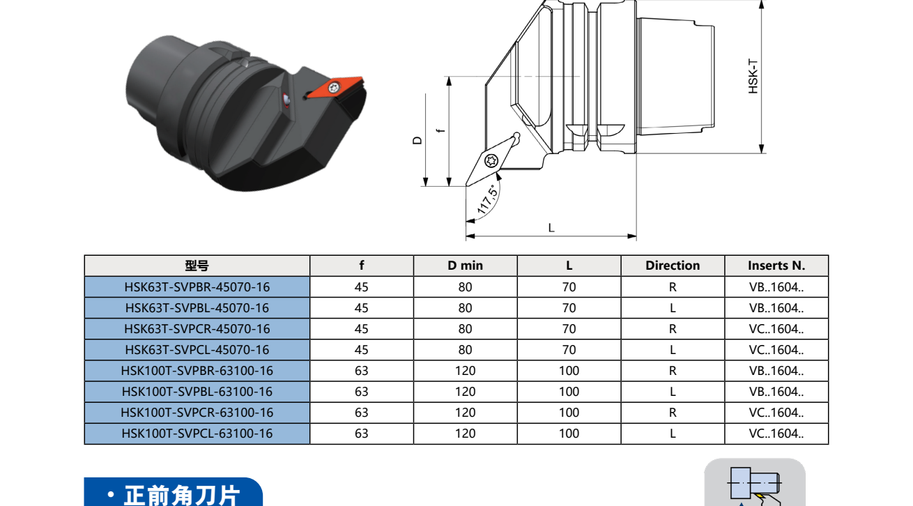 HSK-T Turning Tool Holder SVPBR | SVPBL | SVPCR | SVPCL 117.5°/35° (Positive, VNMG)