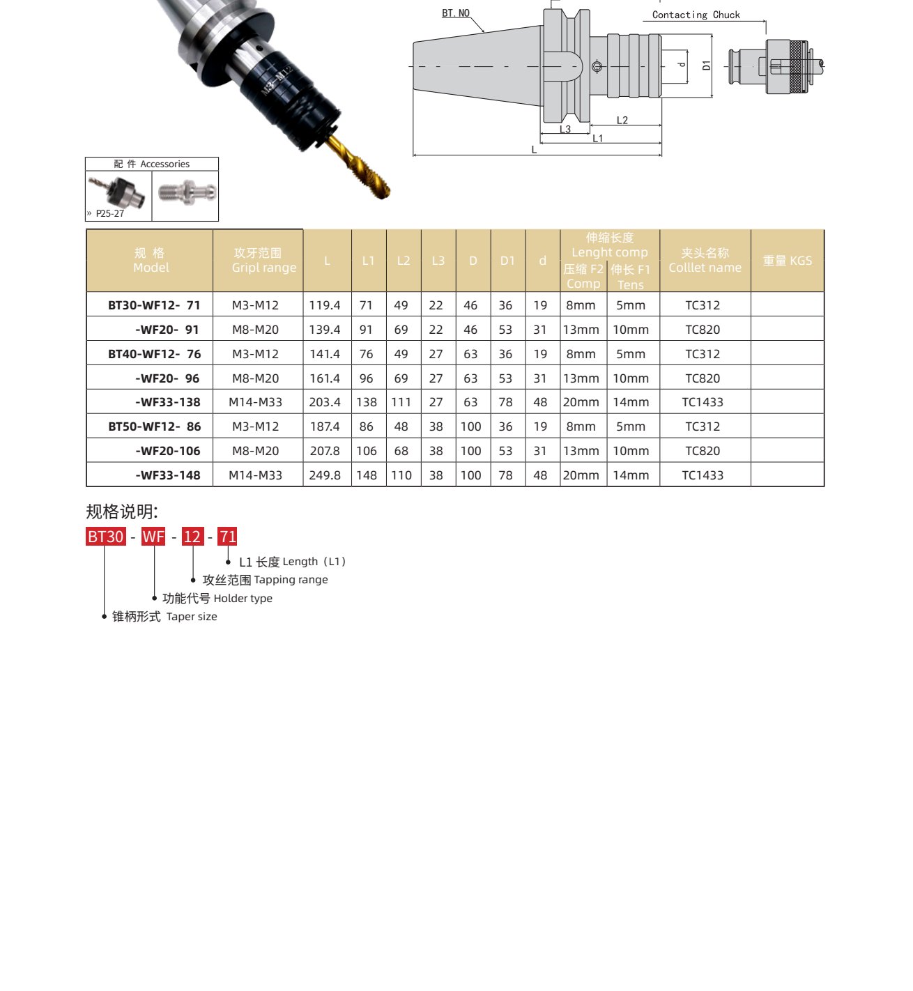 BT-WF Tapping Chuck with Length Compensation M3-M33