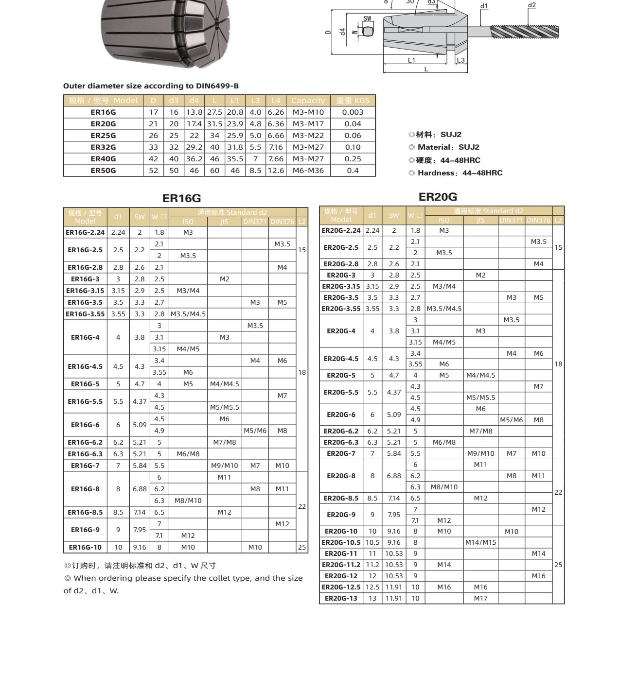ERG Rigid Tap Collet (Metric) ER16G-ER50G, M2-M50