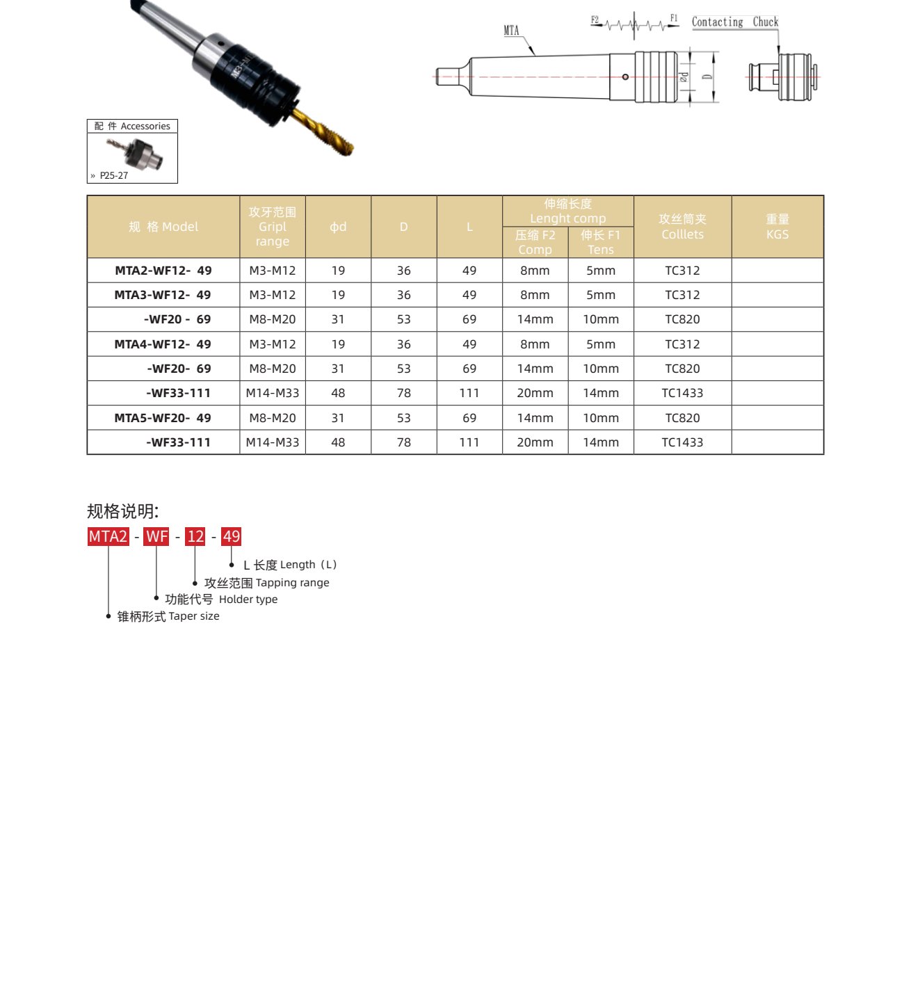 MTA-WF Tapping Chuck with Length Compensation M3-M33