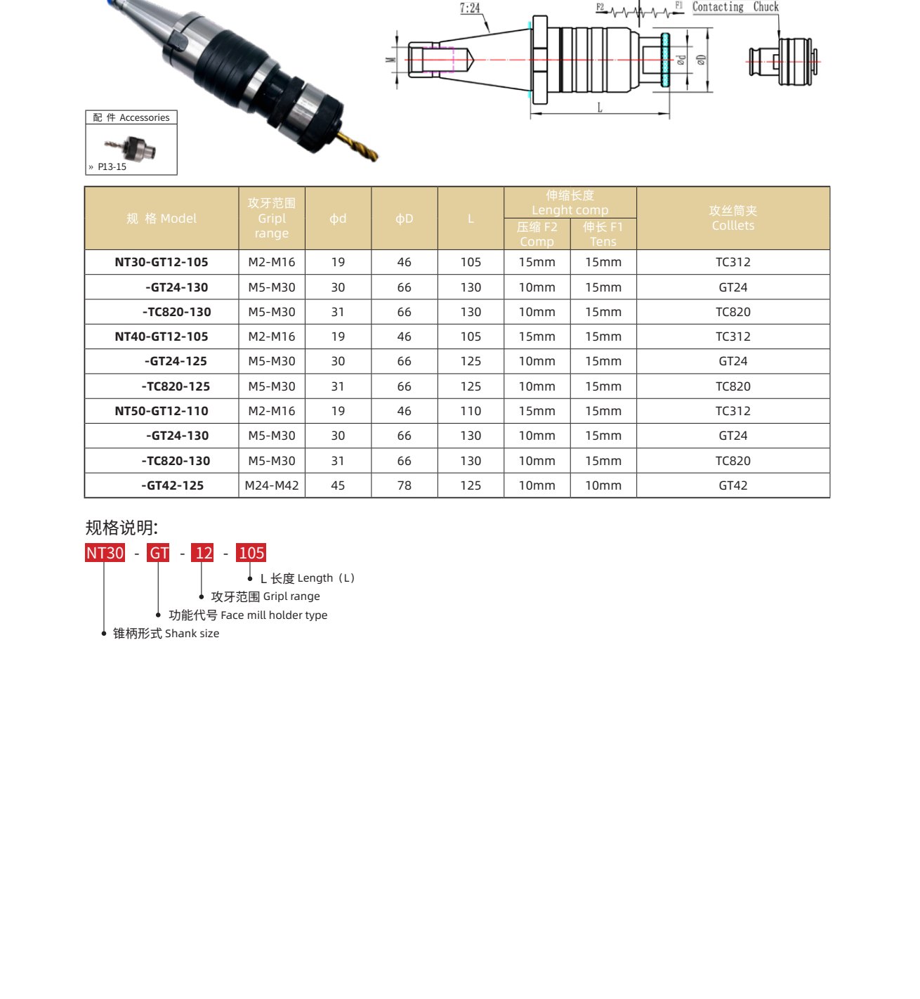 NT-GT Tension-Compression Tapping Chuck M2-M42 (NT30/40/50)