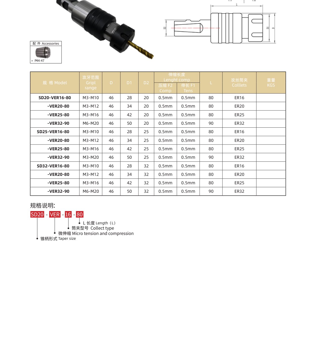 SD-VER Straight Shank Micro Tapping Holder (DIN1835-B+E) SD-VER Straight Shank Micro Tapping Holder (DIN1835-B+E) - SD20-VER16-80 | NBD Machinery
