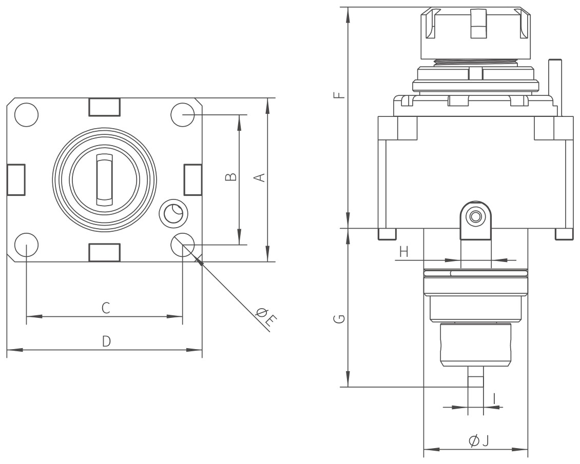 BMT 0° Driven Tool Holder (Standard) — BMT系列0度动力刀座(标准型) dimension drawing