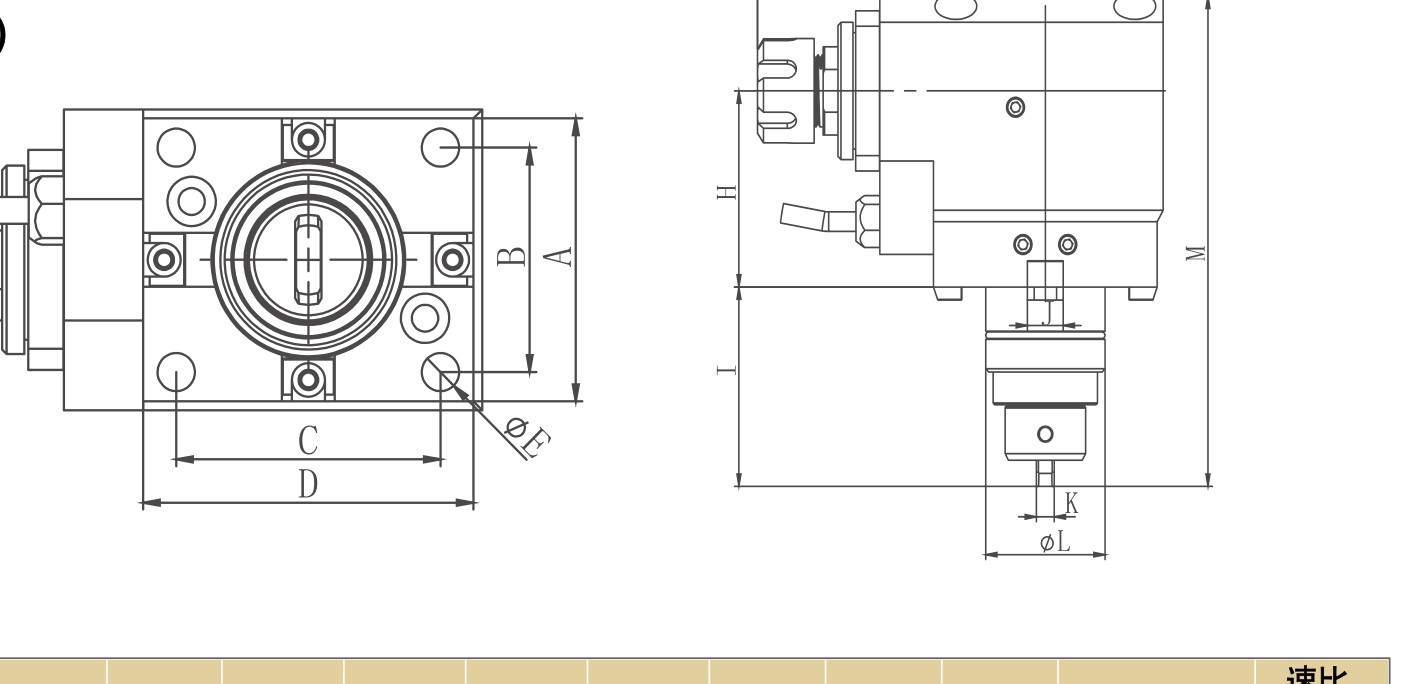 BMT 90° Driven Tool Holder (Speed-reducing) — BMT系列90度动力刀座(减速型) dimension drawing