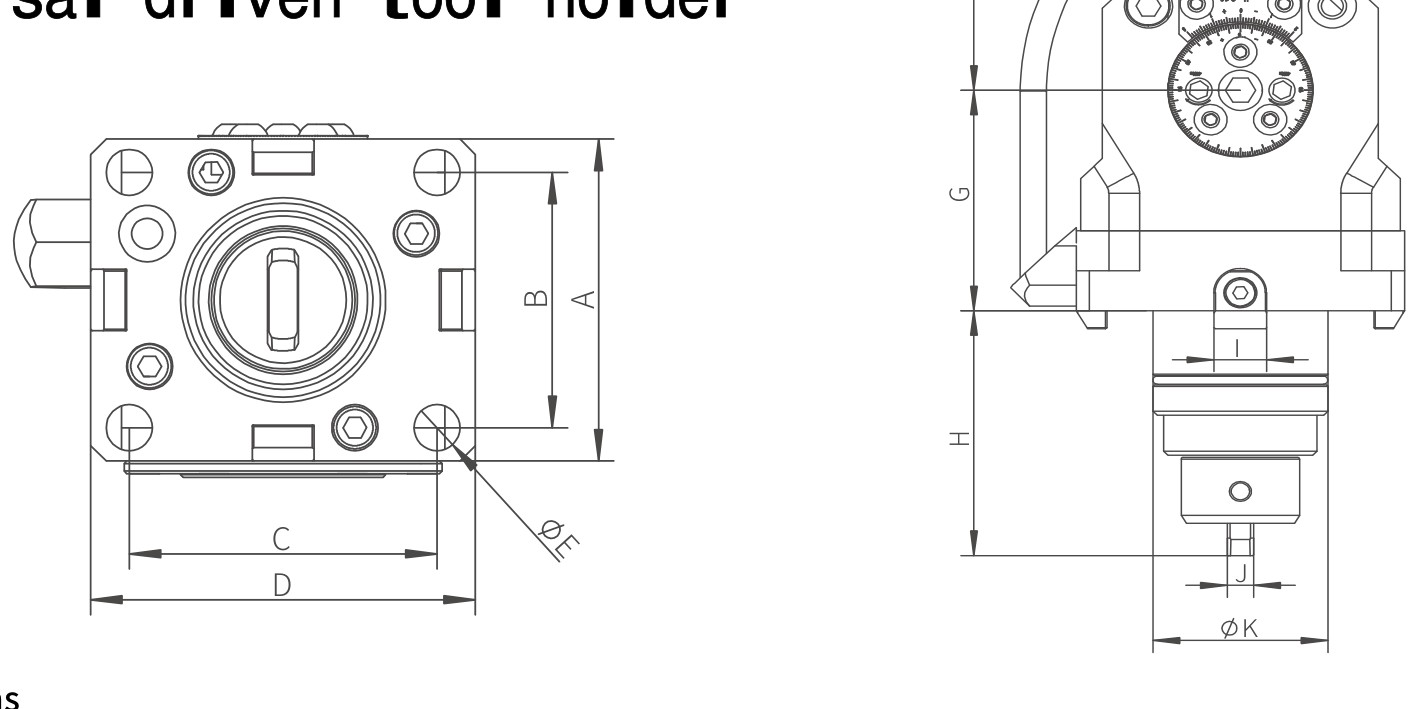 BMT Universal Driven Tool Holder — BMT系列万向动力刀座 dimension drawing